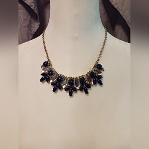 Navy Blue And Crystal Collar Necklace